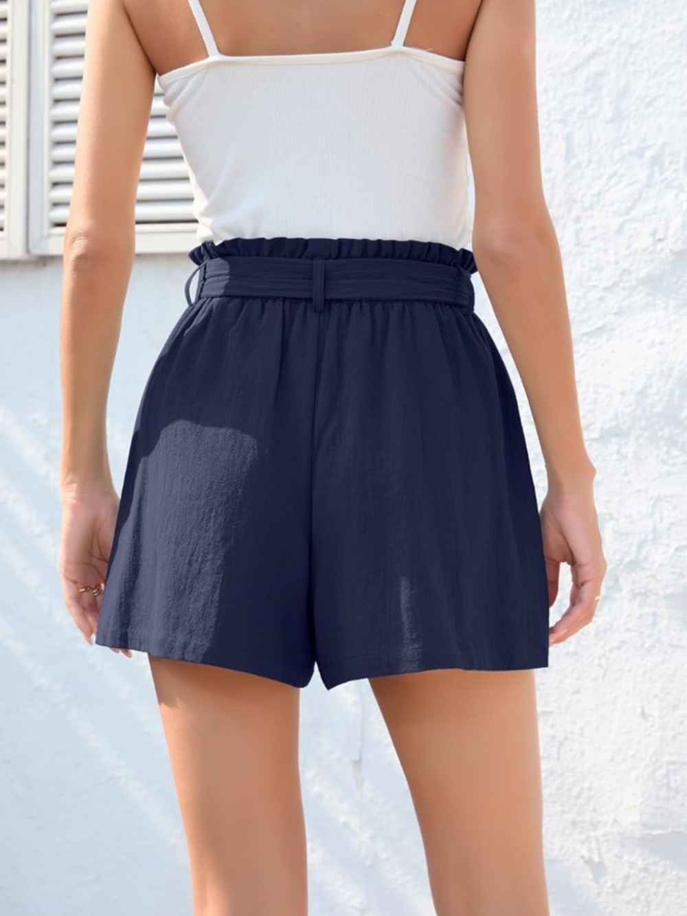 HIYIYEZI Women's Shorts Bowknot Tie Waist Shorts Navy Size XXL (EUC) - Picture 2 of 13